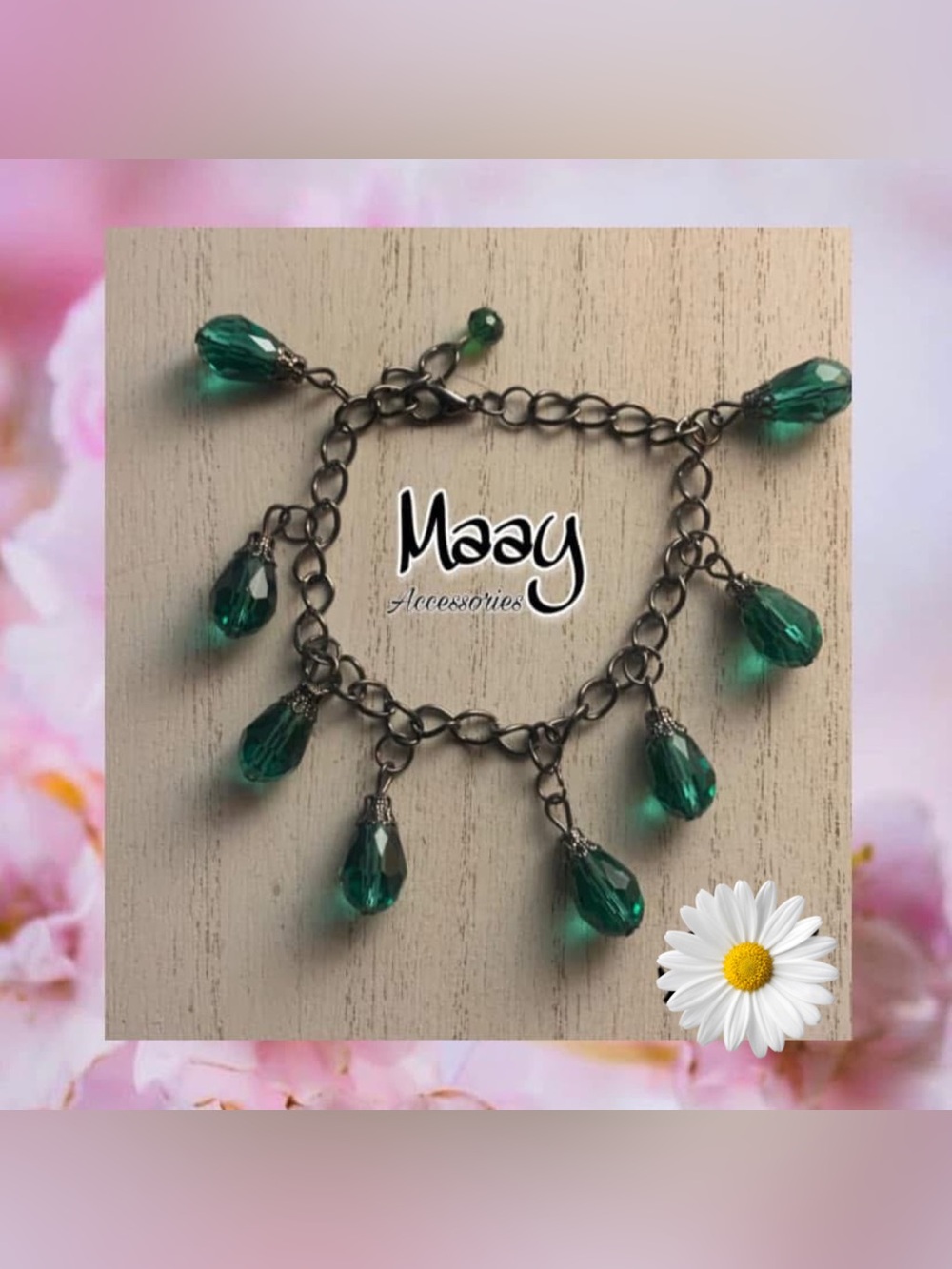 Maay Accessories Emerald Teardrop Charm Bracelet